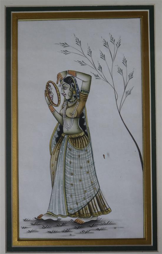 Four Indian paintings depicting dancers, 16 x 9cm